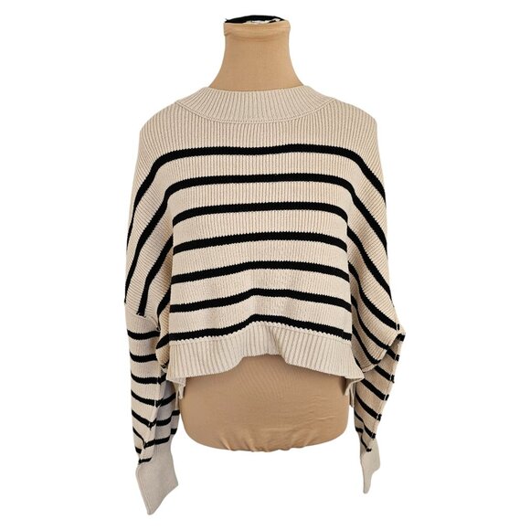 Free People Stripe Easy Street Cropped Off White Pearl Combo Sweater Sz L - Picture 5 of 14